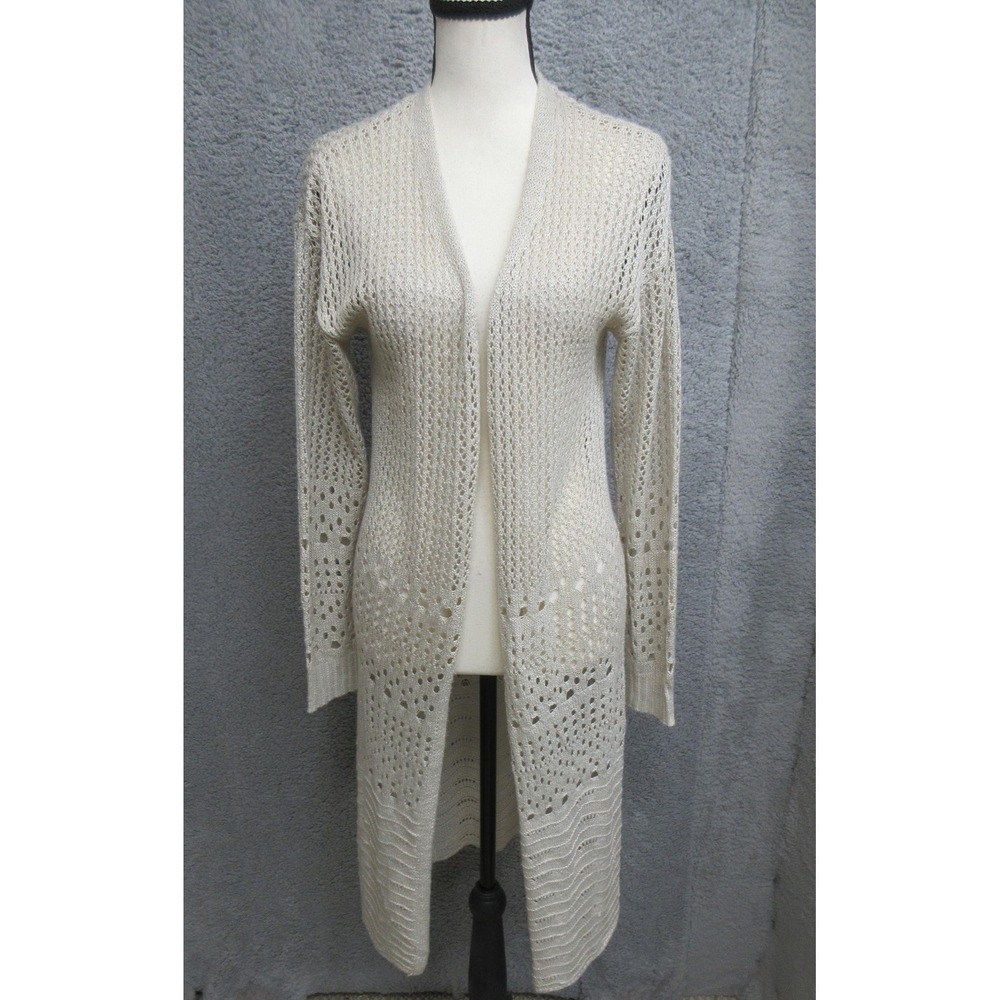 Moral Fiber Crochet Longline Duster Cardigan Women L‎ Beige Cottagecore Prairie